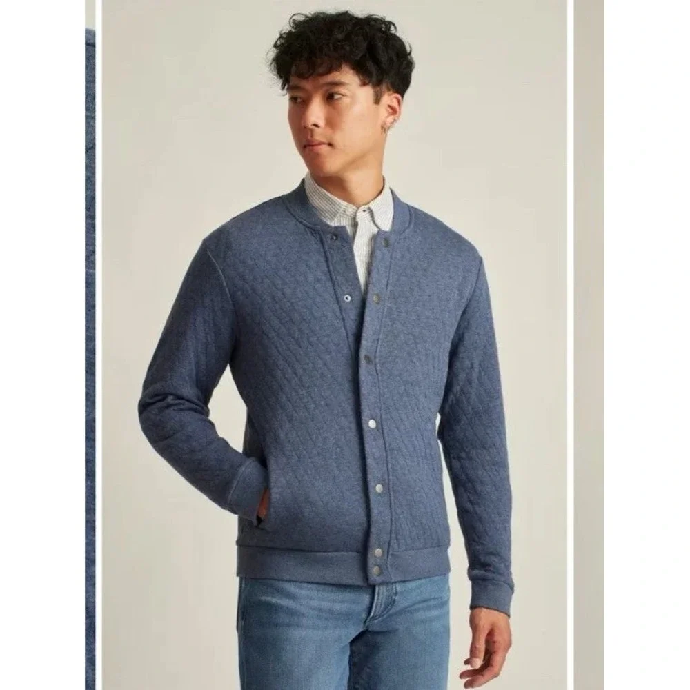 NWT Bonobos Men Quilted Bomber Jacket Heather‎ Navy Academia Snap Front Preppy M